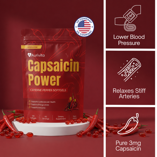 Aurivita Capsaicin Power - Cayenne Pepper Softgels For High Blood Pressure (30 Servings)