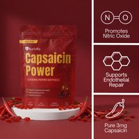 Aurivita Capsaicin Power supplement package with chili peppers on a red background