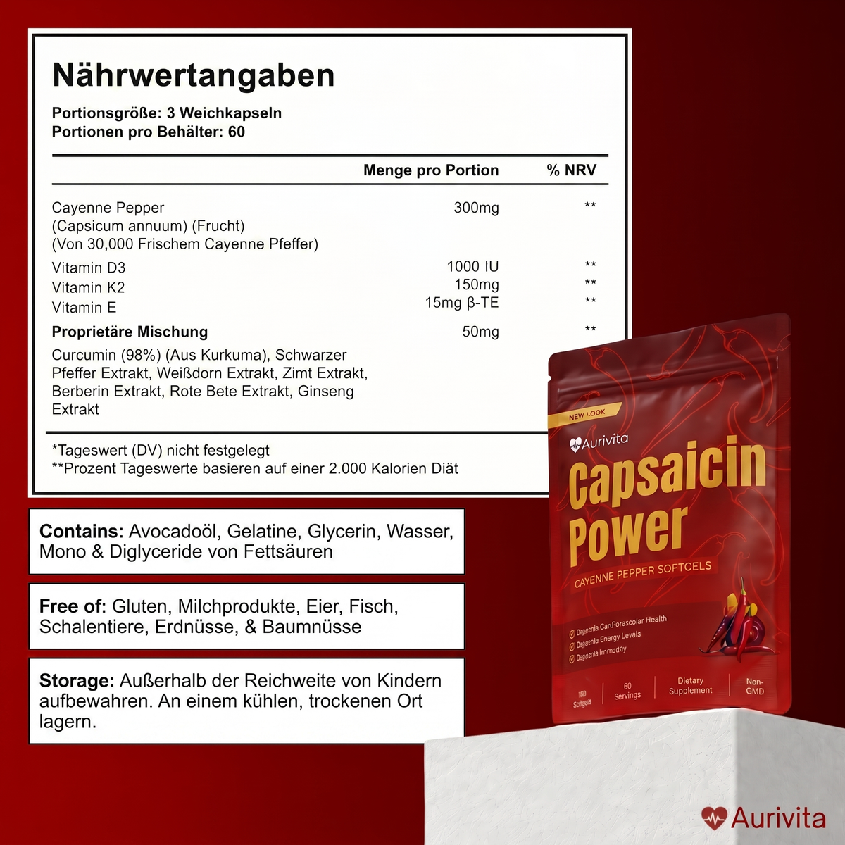 Aurivita Capsaicin Power - Cayennepfeffer-Weichkapseln