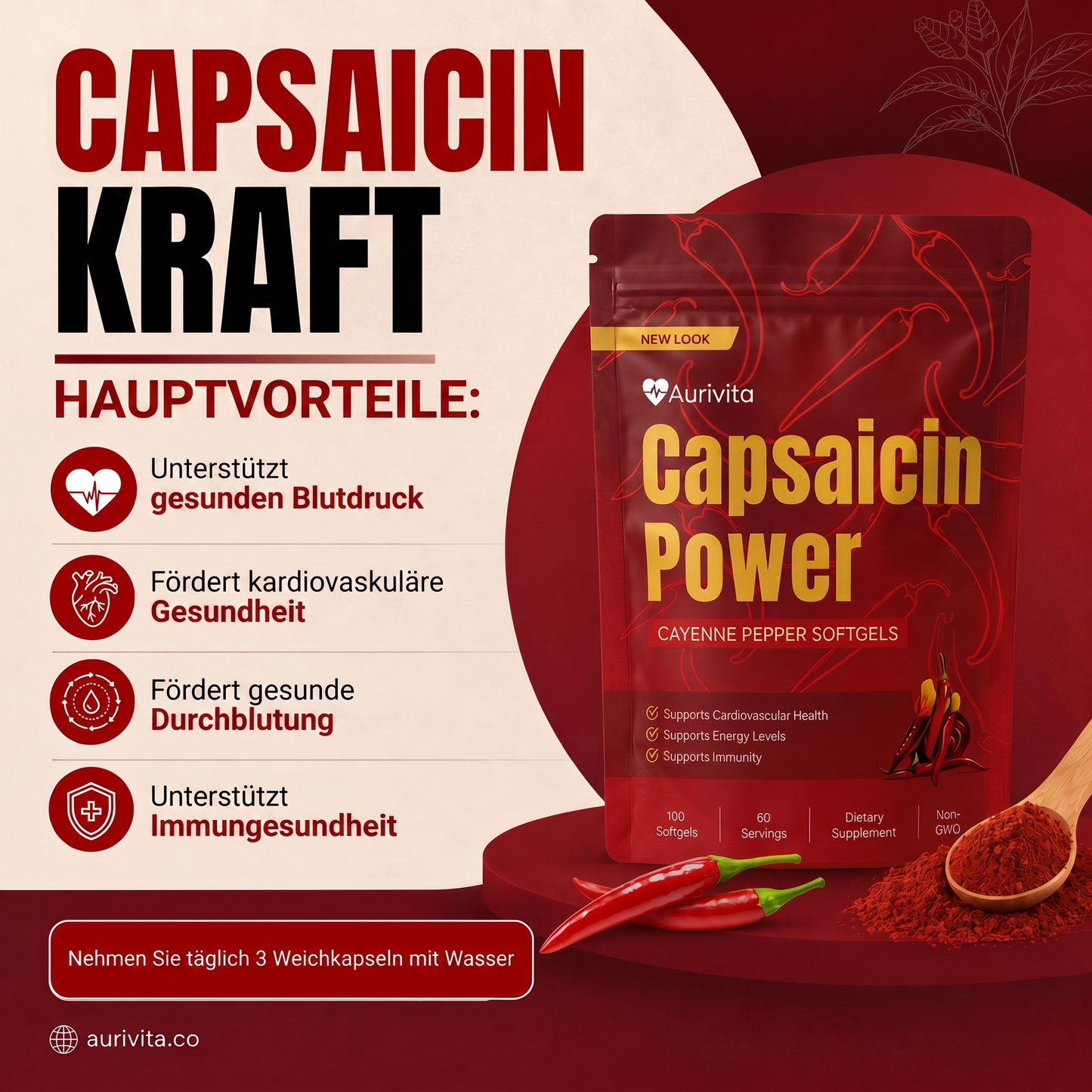 Aurivita Capsaicin Power - Cayennepfeffer-Weichkapseln